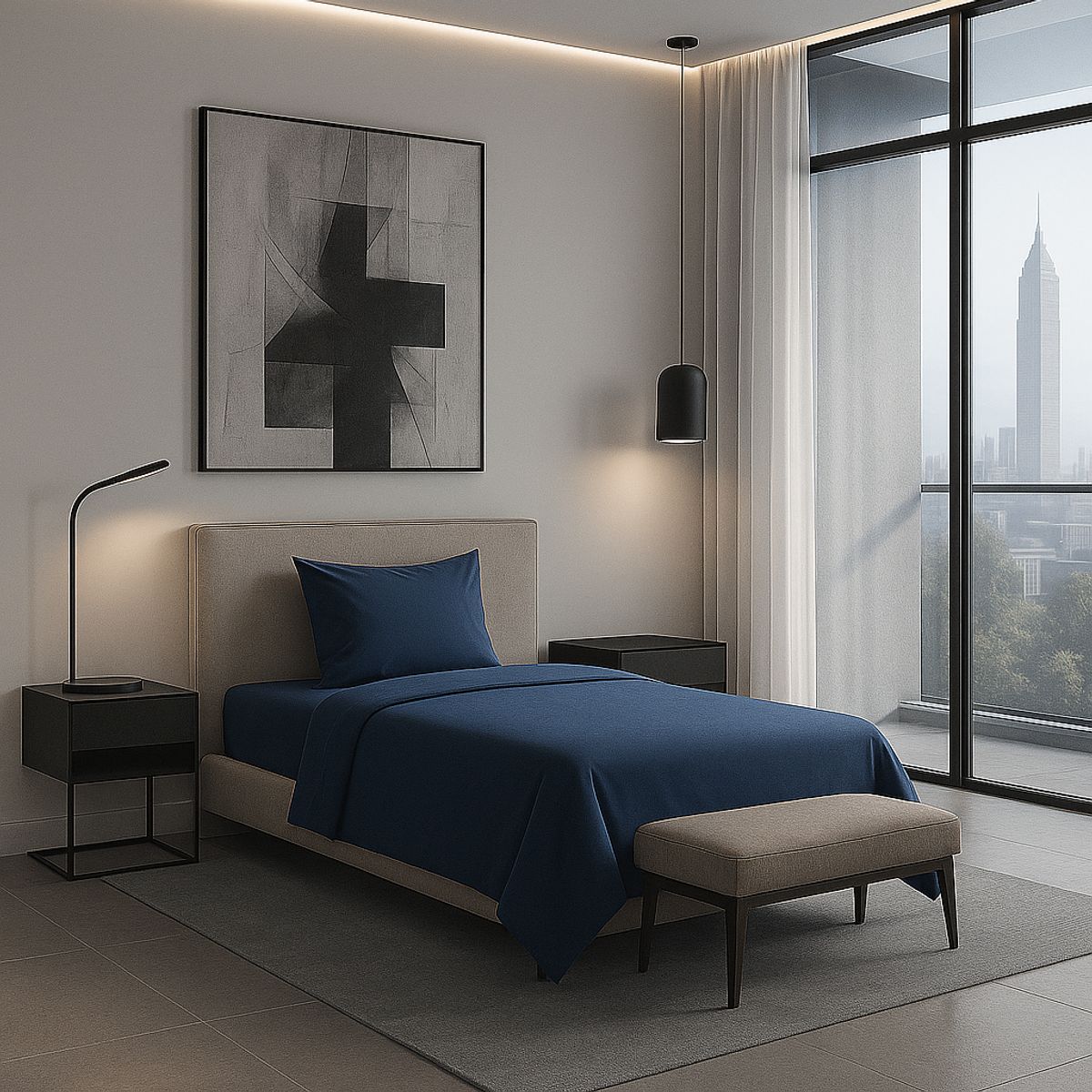 ARMONIA - Juego de Sábanas Signature 800 Hilos Azul 1½ Plazas Algodón