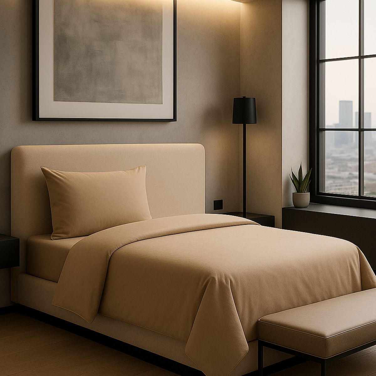 ARMONIA - Set de Cama Signature 800 Hilos Beige Plaza y Media Algodón