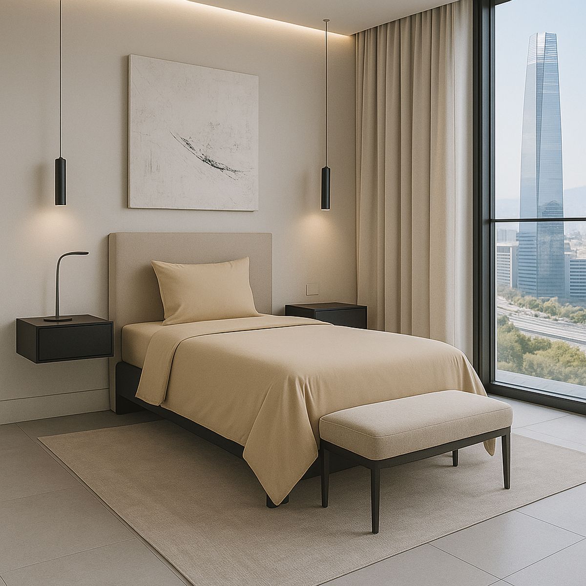 ARMONIA - Set de Cama Signature 800 Hilos Beige Plaza y Media Algodón