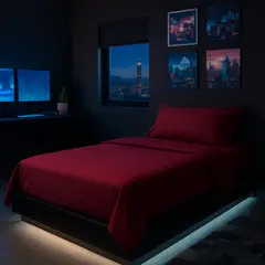 ARMONIA - Conjunto de Sábanas Signature 800 Hilos Burdeo Plaza y Media Calidad