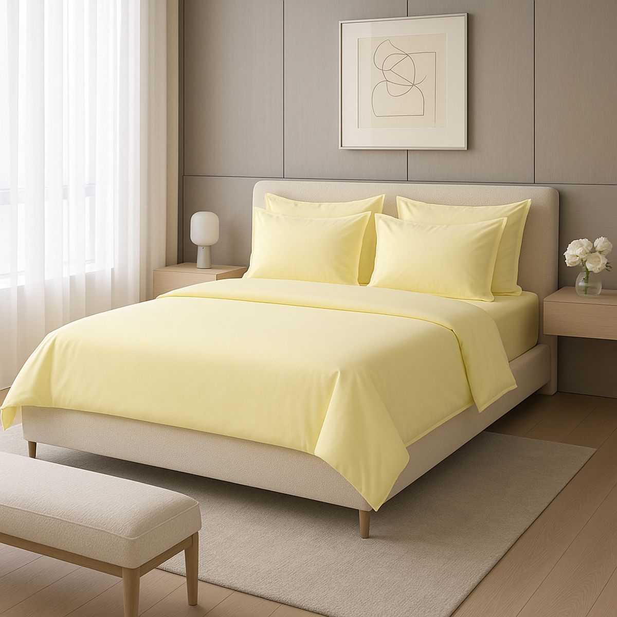 ARMONIA - Juego de Sábanas Signature 800 Hilos Amarillo Claro 2 Plazas