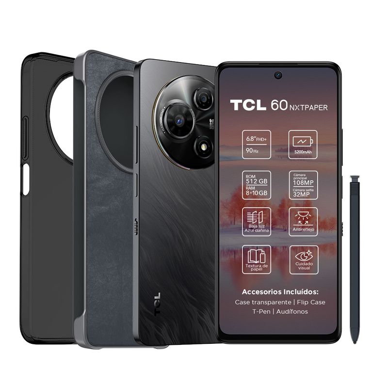 TCL - Smartphone TCL 60 NXTPAPER 512GB + Lápiz + Flip Case Negro