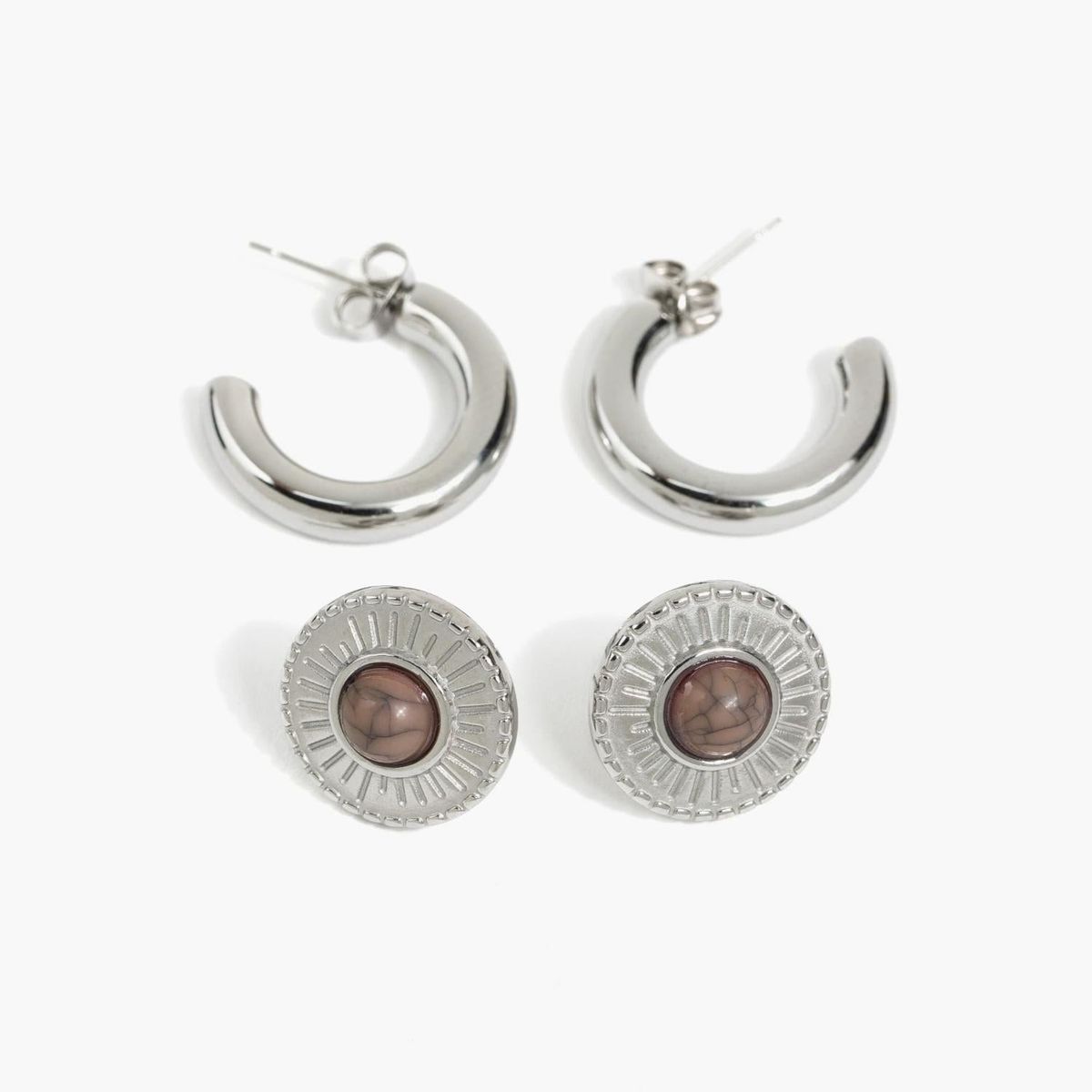 LOUNGE - Set Aros Mujer Acero Inoxidable Textura