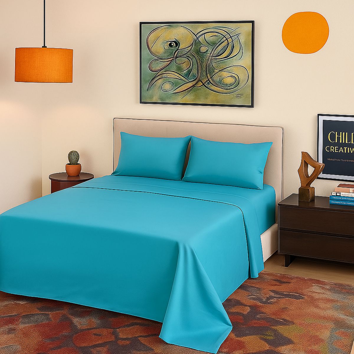 ARMONIA - Set de sábanas Celeste Super King size 144 hebras Unicolor