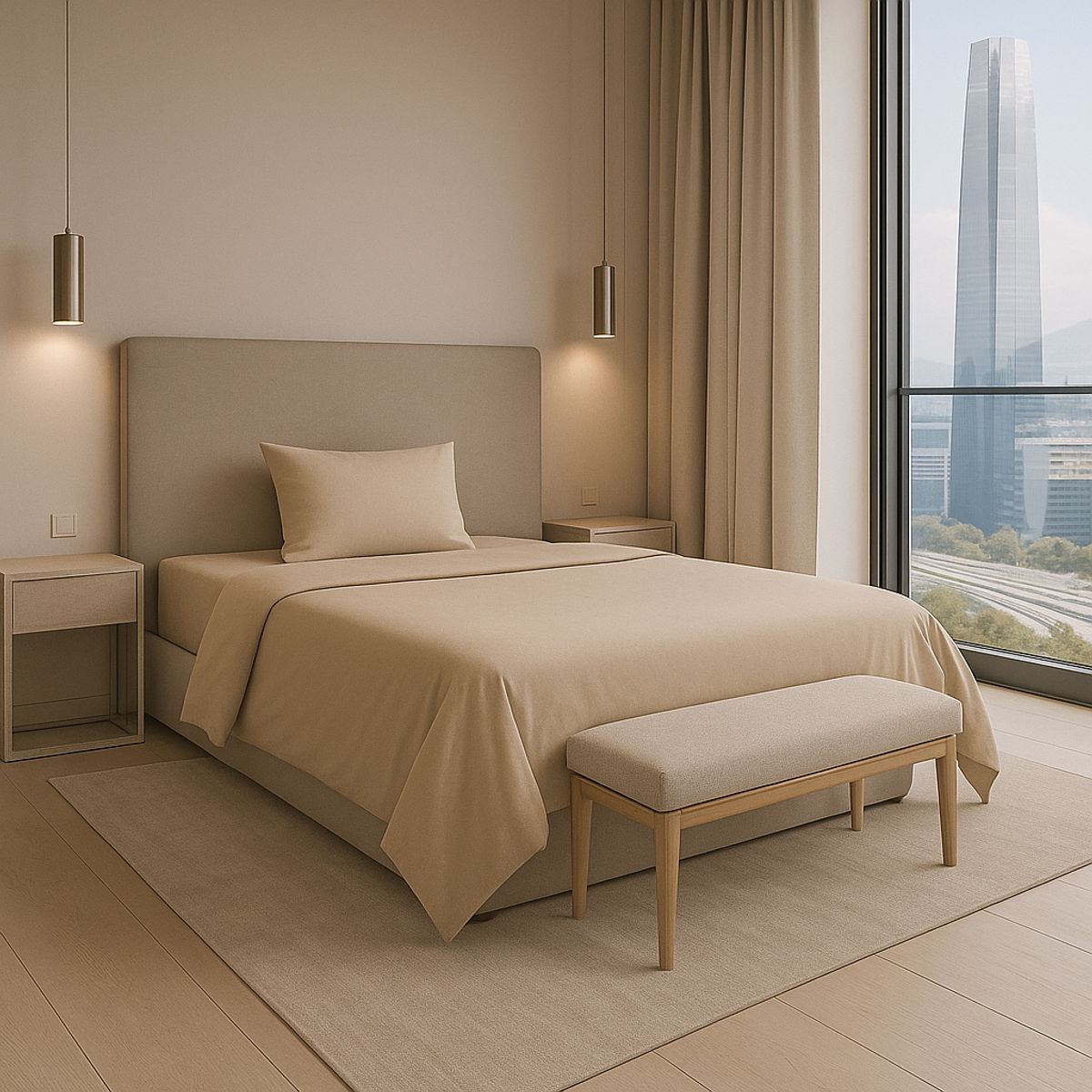 ARMONIA - Juego de Cama Signature 800 Hilos Beige Plaza y Media Algodón