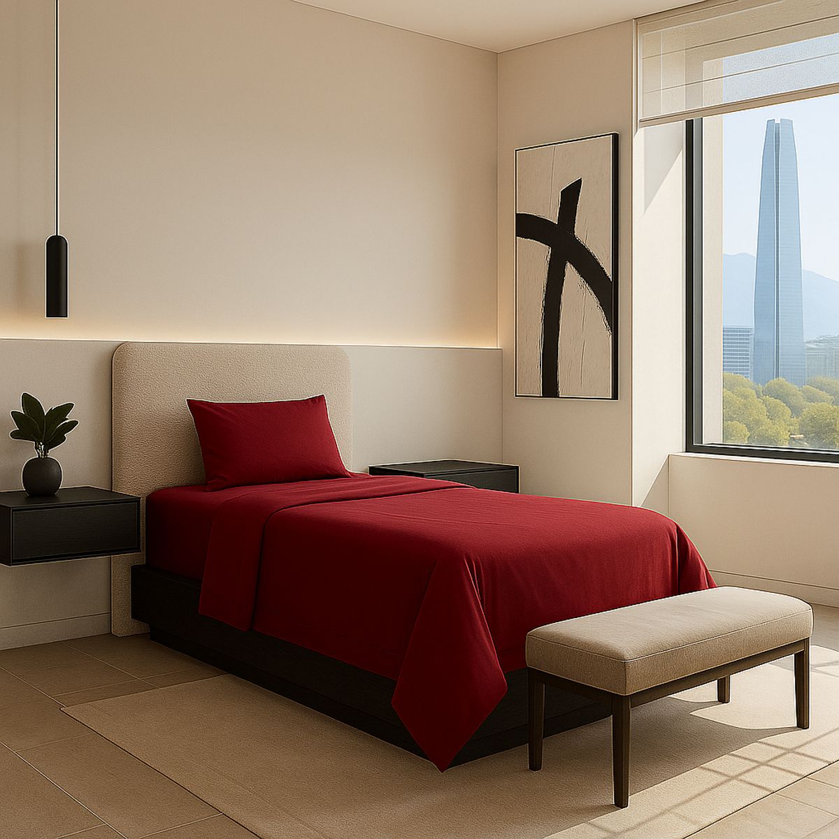 ARMONIA - Ropa de Cama Signature 800 Hilos Burdeo Plaza y Media Algodón