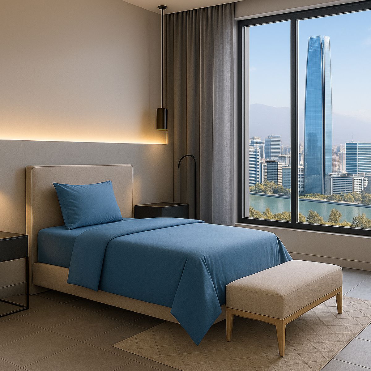 ARMONIA - Juego de Sábanas Signature 800 Hilos Azul Plaza y Media Ropa de Cama