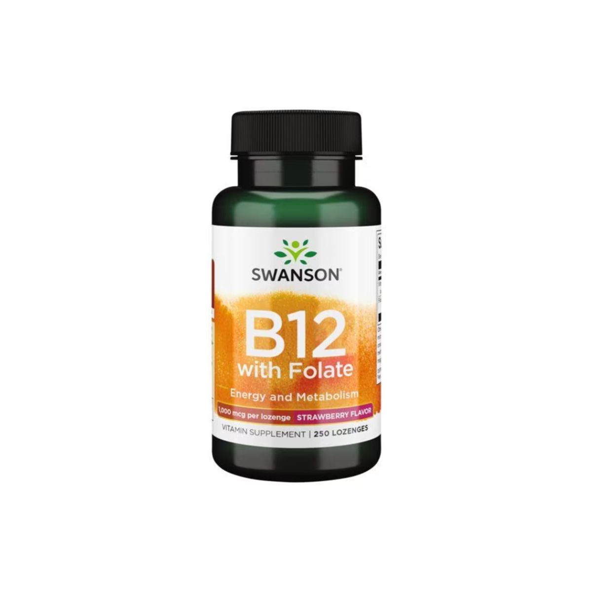 SWANSON - Vitamin B12 With Folate Swanson Strawberry 1000 mcg 250 comprimidos