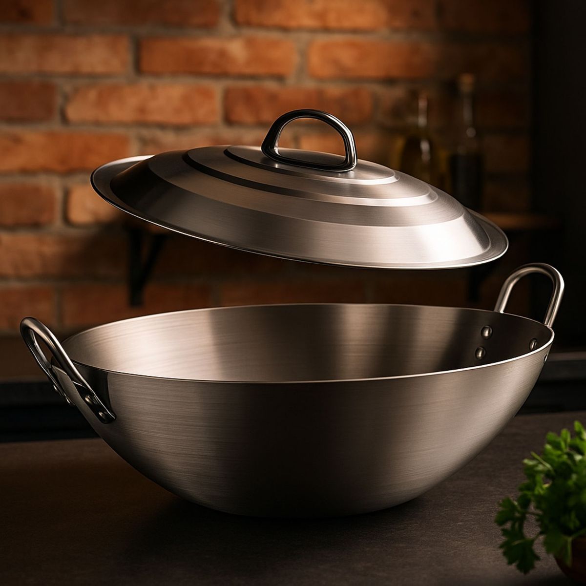 GENERICO - Disco Wok Redondo Con Tapa Profesional De Acero 50cm Cocina