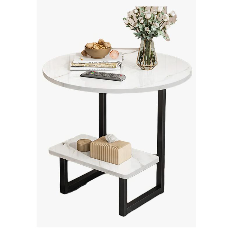 GENERICO - Mesa de centro redondo de fierro y madera living vanguardia blanca