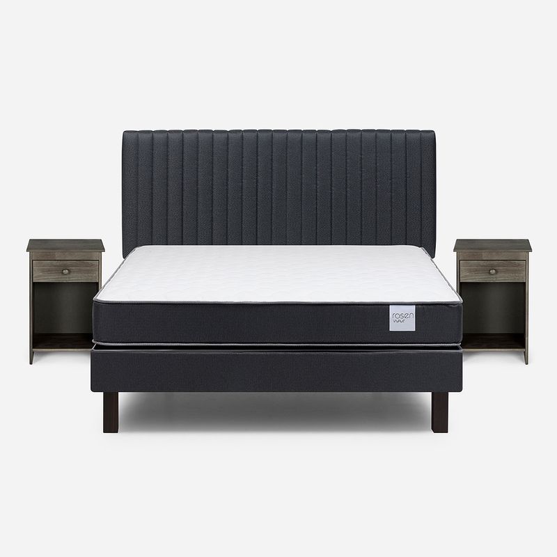 ROSEN - Cama Europea Wave 2 Plazas +Respaldo Lucio Grafito+Veladores