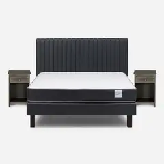 ROSEN - Cama Europea Wave 2 Plazas +Respaldo Lucio Grafito+Veladores