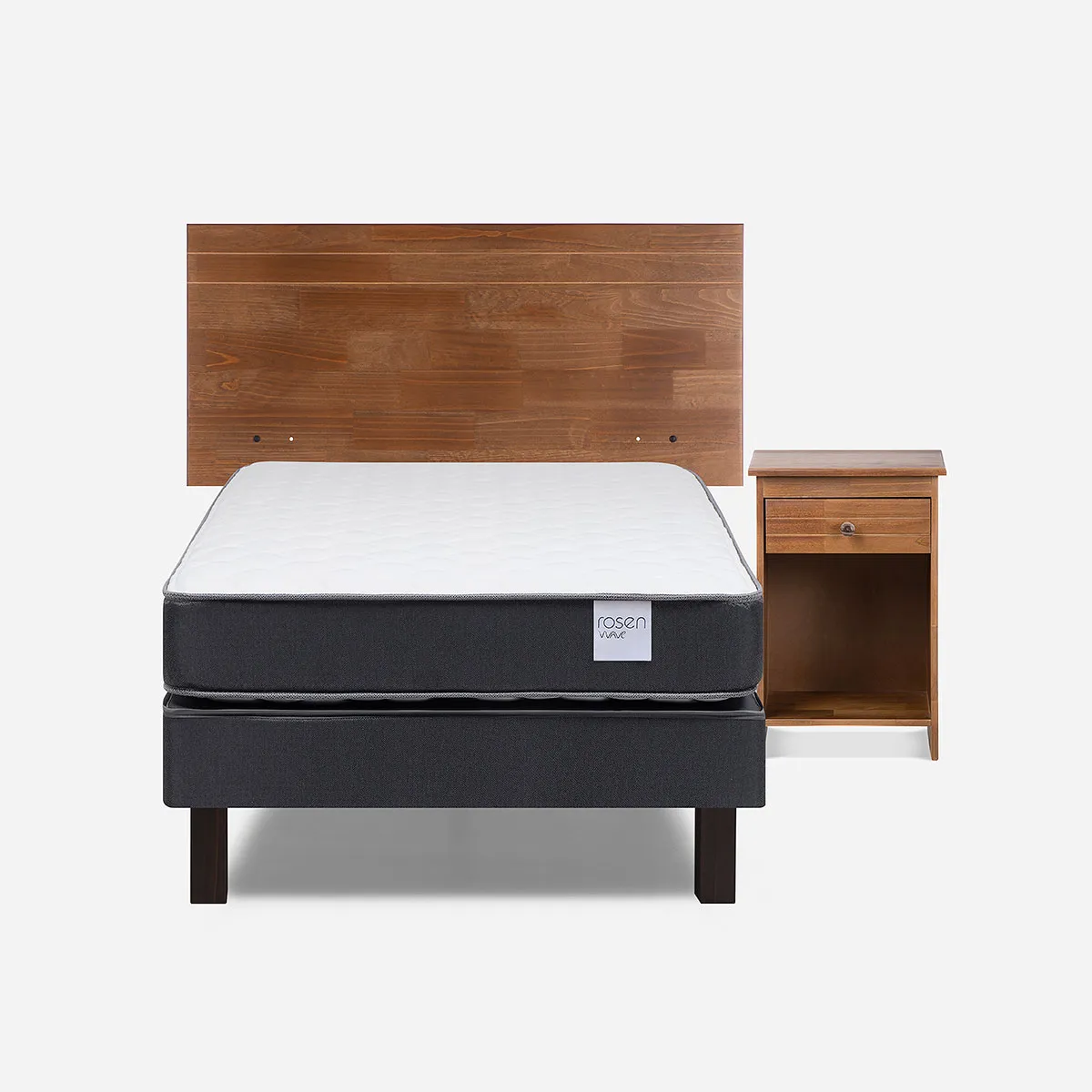 ROSEN - Cama Europea Wave 1,5 Plazas 105x190 cm+Muebles Tabor Carame
