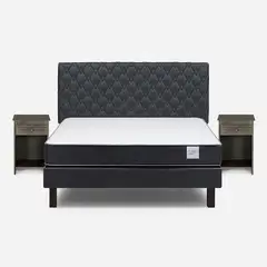 ROSEN - Cama Europea Wave 2 Plazas + Respaldo Ivar Grafito+Veladores