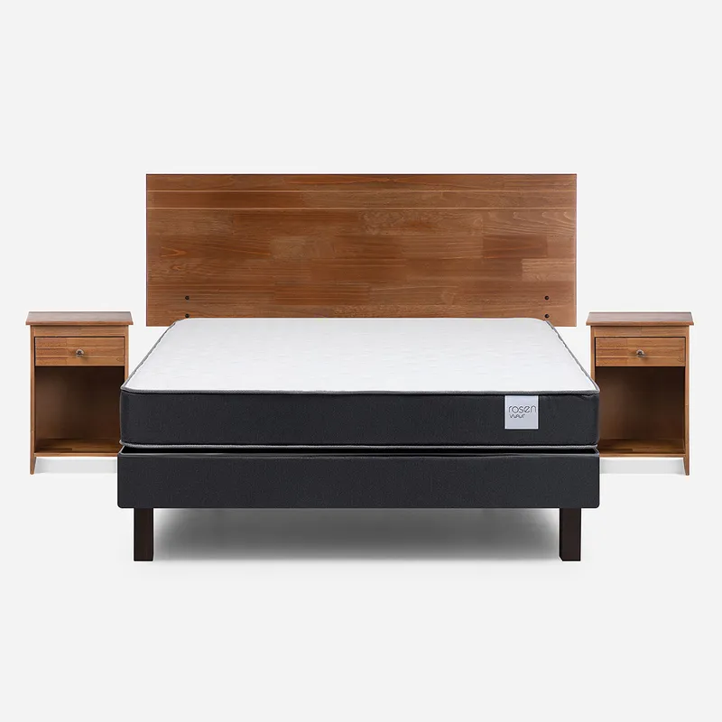 ROSEN - Cama Europea Wave 2 Plazas 150x190 cm+Muebles Tabor Caramelo