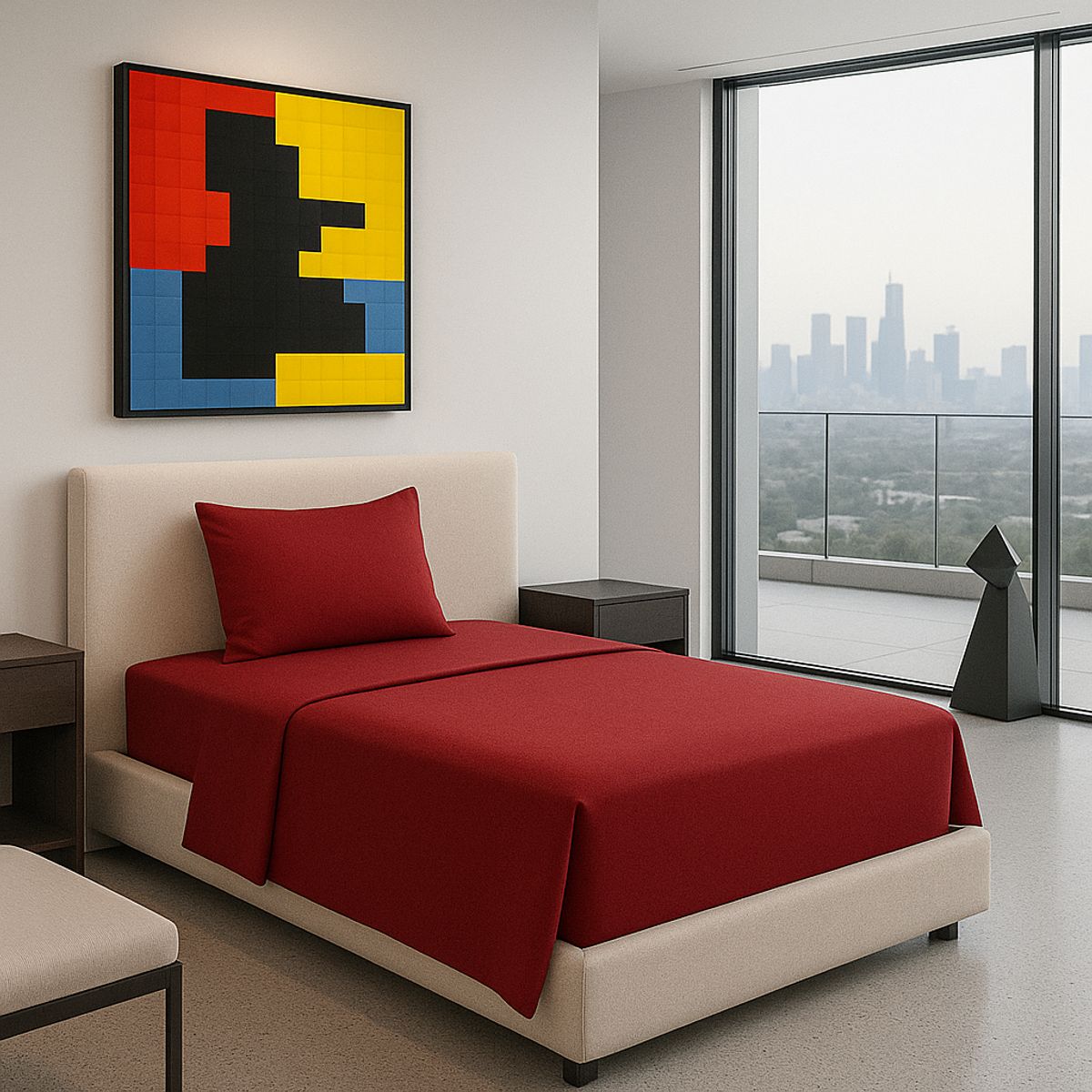 ARMONIA - Conjunto de Sábanas Signature 800 Hilos Burdeo 1½ Plazas Calidad