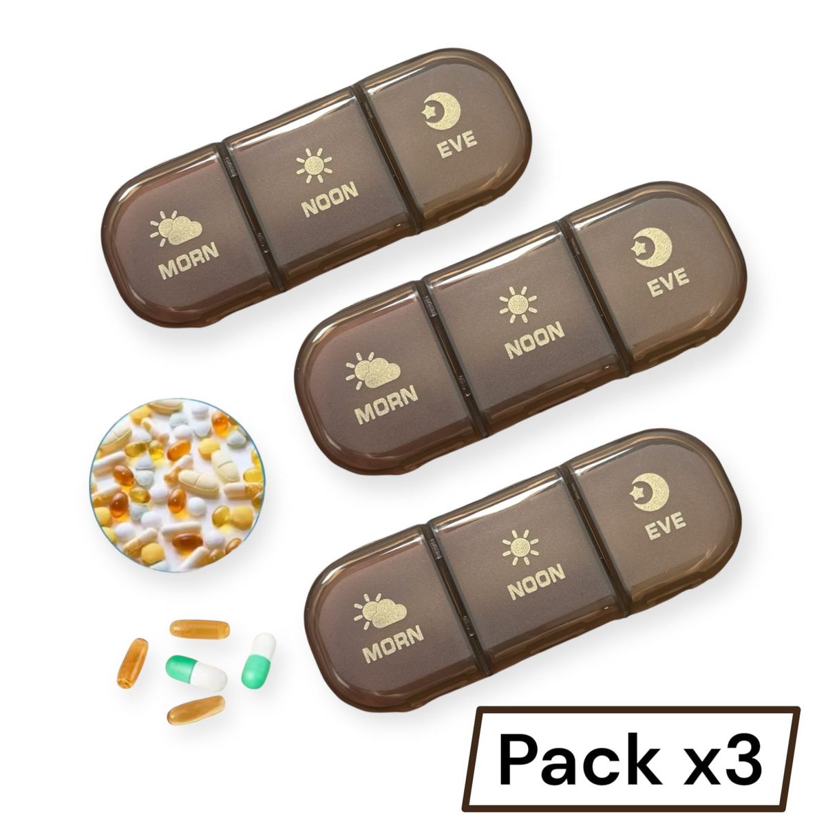 GENERICO - Pastillero Diario 3 Tomas Diarias Portátil Pack X3 Unidades