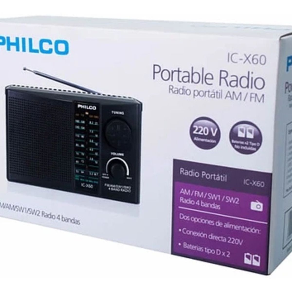 PHILCO - Radio Portátil Philco Ic-x60 220v 4 Bandas Am-fm-sw1-sw2