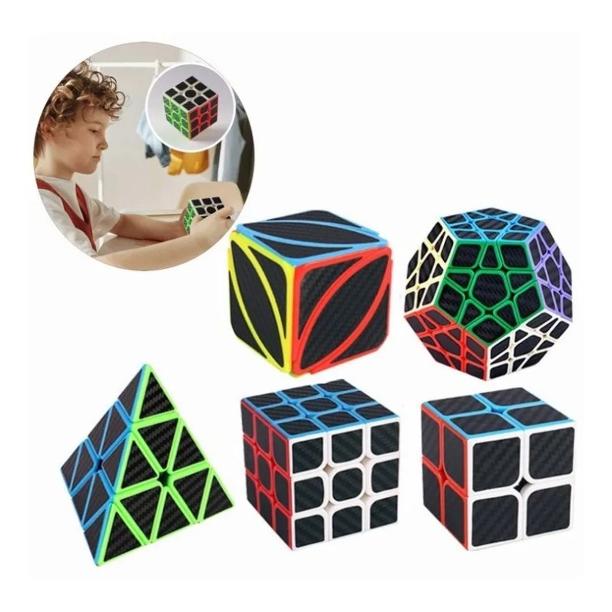GIOIO - Paquete 5 Cubos Cobra 2x2 3x3 Megaminx Pyraminx Y Skewb