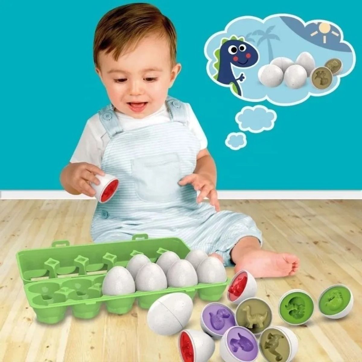 GIOIO - Juego Didáctico Niños Juguete Educativo Huevos De Colores Color Dinosaurio