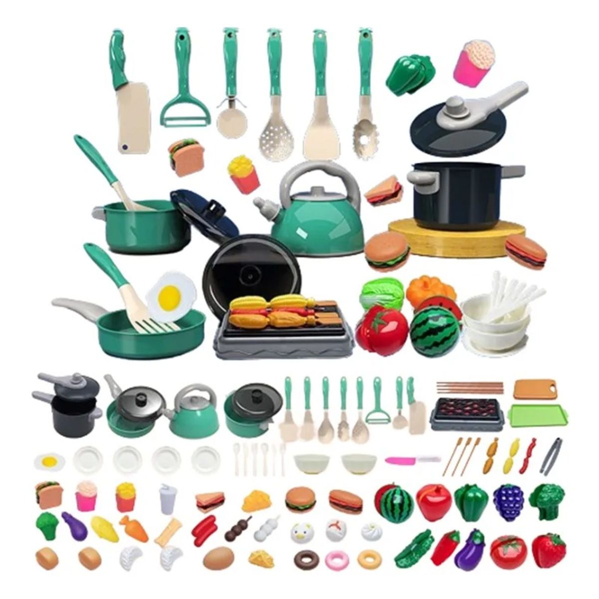GIOIO - Juego De Cocina Para Niños Con Sartenes Utensilios 83 Pcs Color Verde