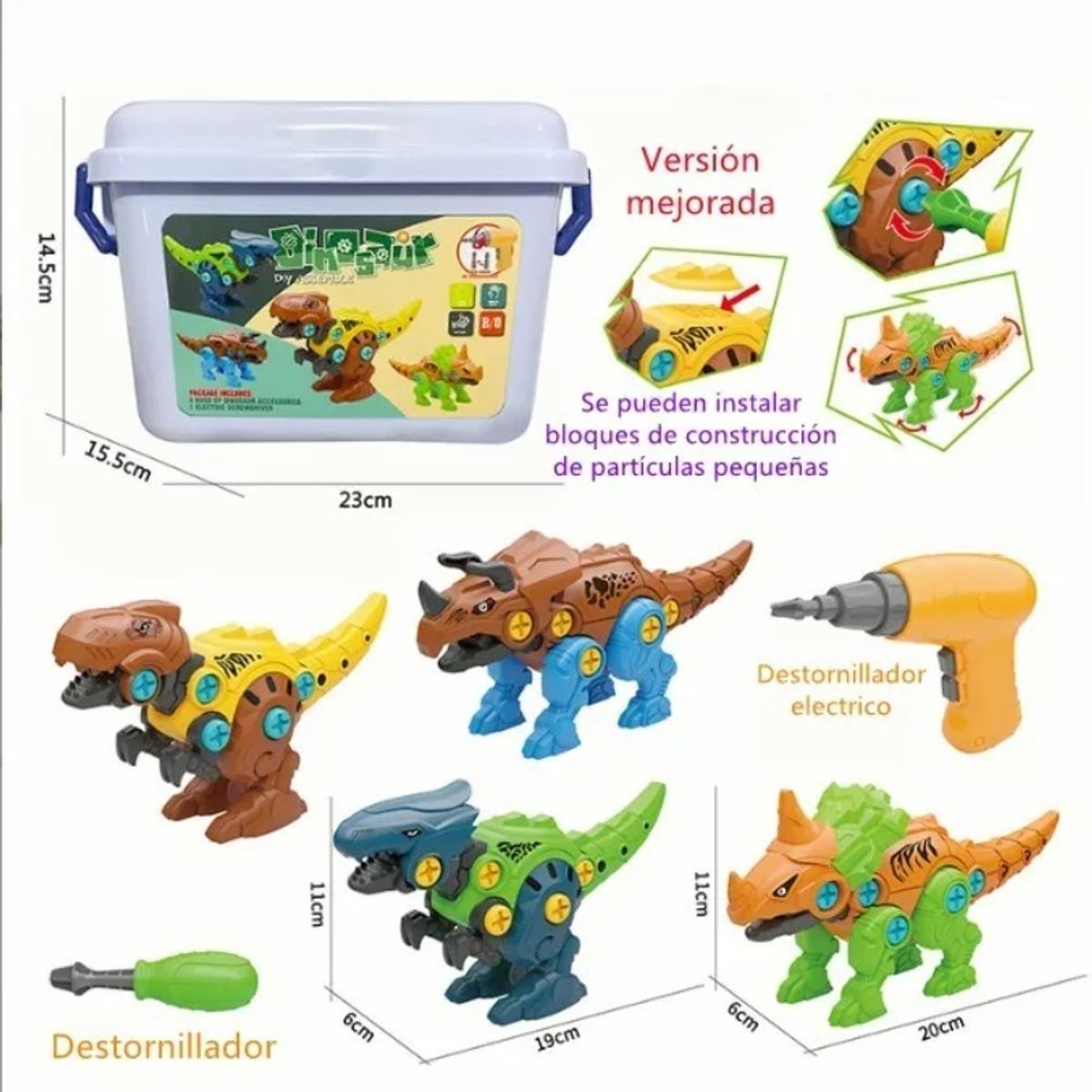 GIOIO - 4 Dinosaurios Juguete Construcción Montaje Taladro Electrico