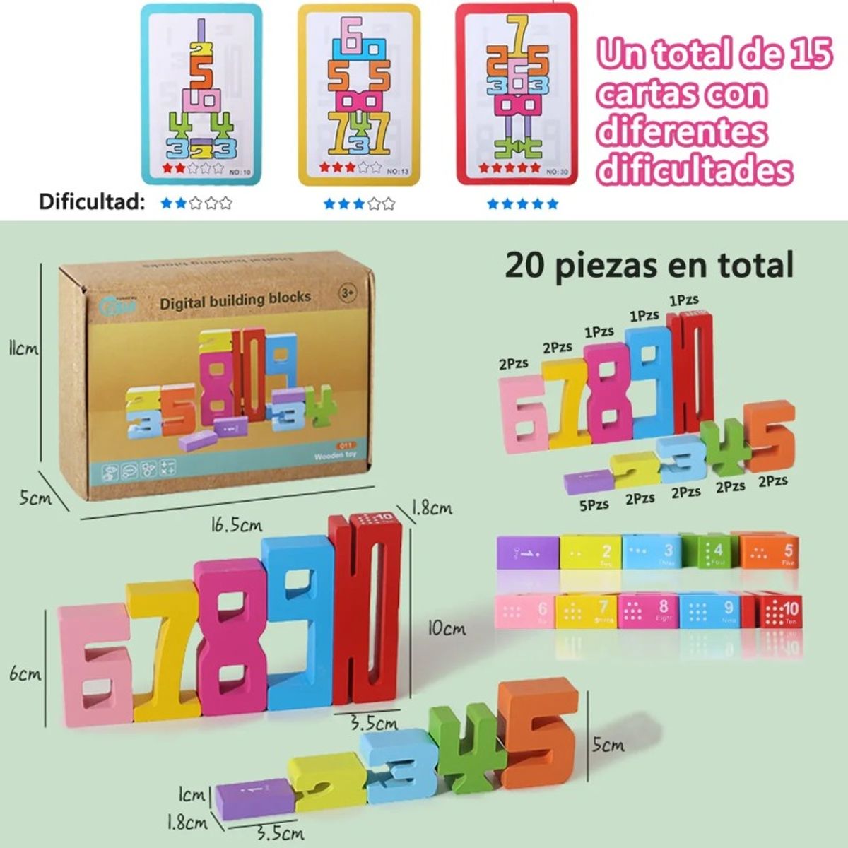 GIOIO - Juguete Didáctico Montessori De Números Y Letras De Madera