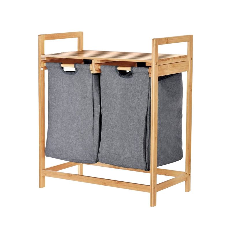 SANTU HOME & DECO - Cesto Lavandería Estante Doble Bambú para Ropa Gris