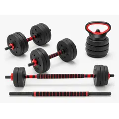 CENTURFIT - Set Mancuernas Barra Kettlebell Ajustable 3en1 Armable 40kg