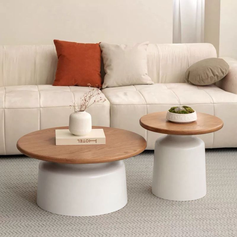 SANTU HOME & DECO - Mesa de Centro Estilo Nórdico Doble Oval