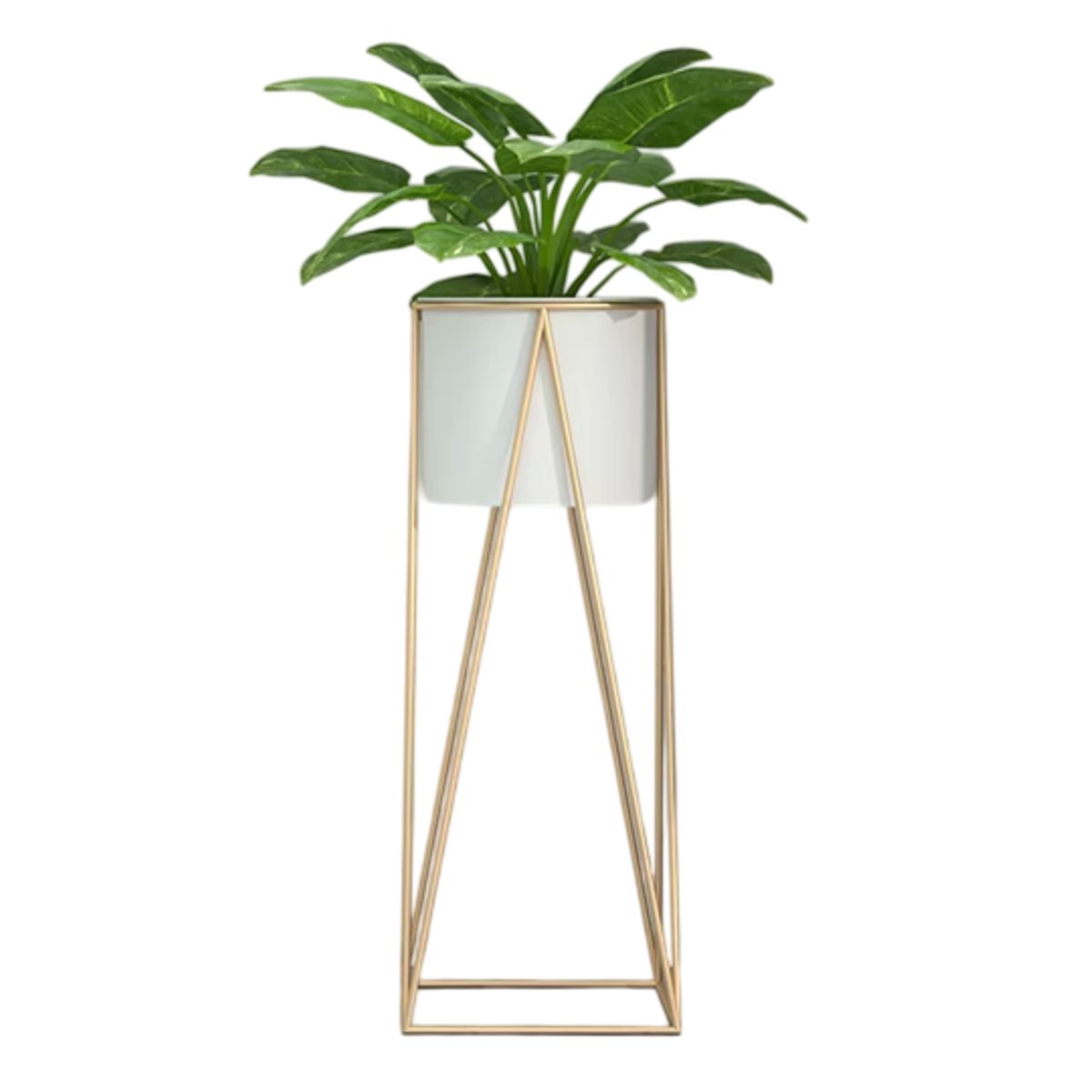 GENERICO - Porta Macetero Pedestal Dorado Con Macetero Blanco 68cm