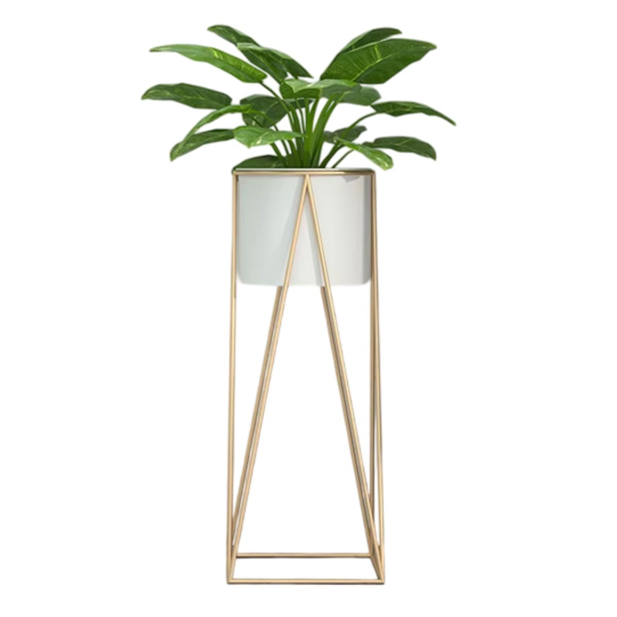 GENERICO - Porta Macetero Pedestal Dorado Con Macetero Blanco 68cm