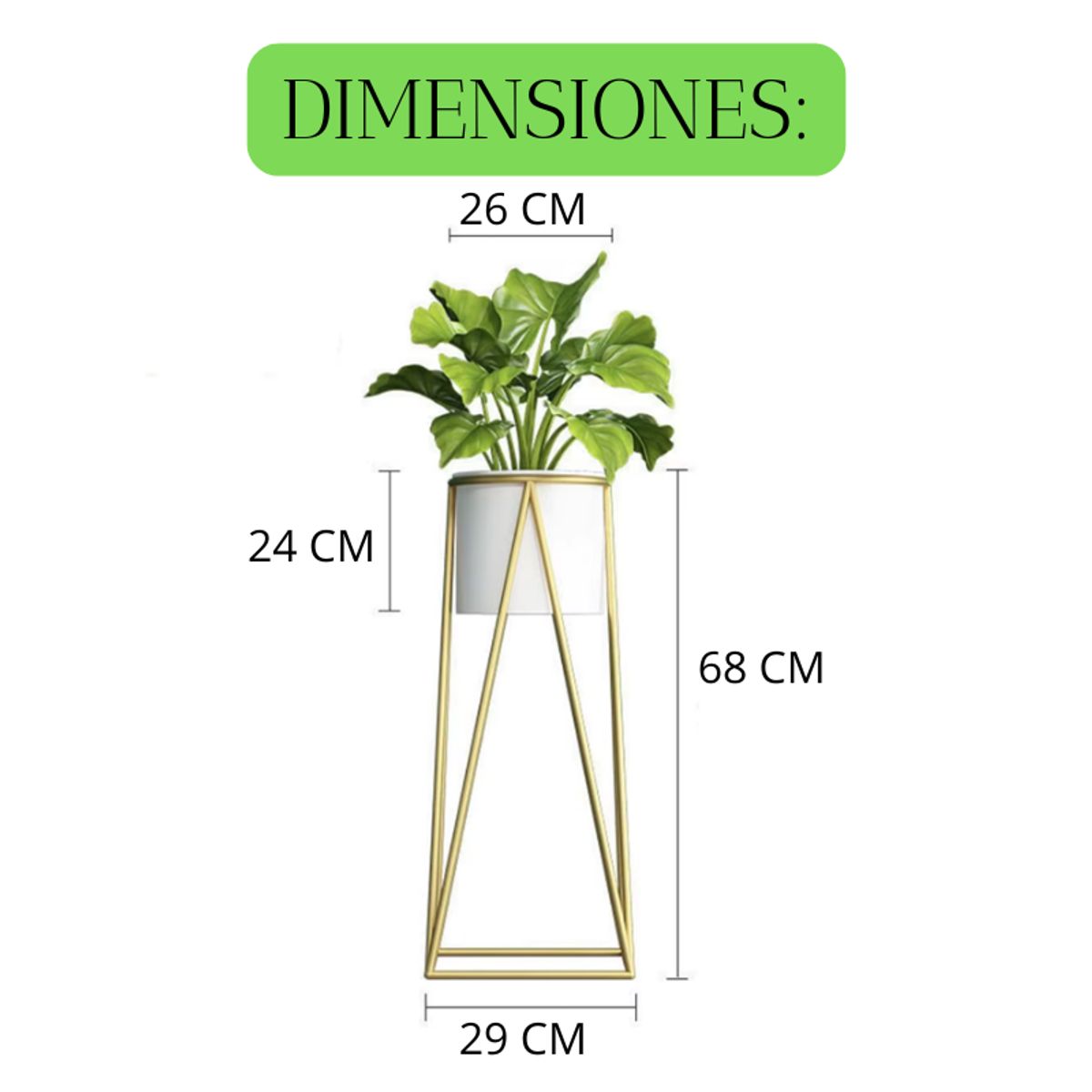 GENERICO - Porta Macetero Pedestal Dorado Con Macetero Blanco 68cm