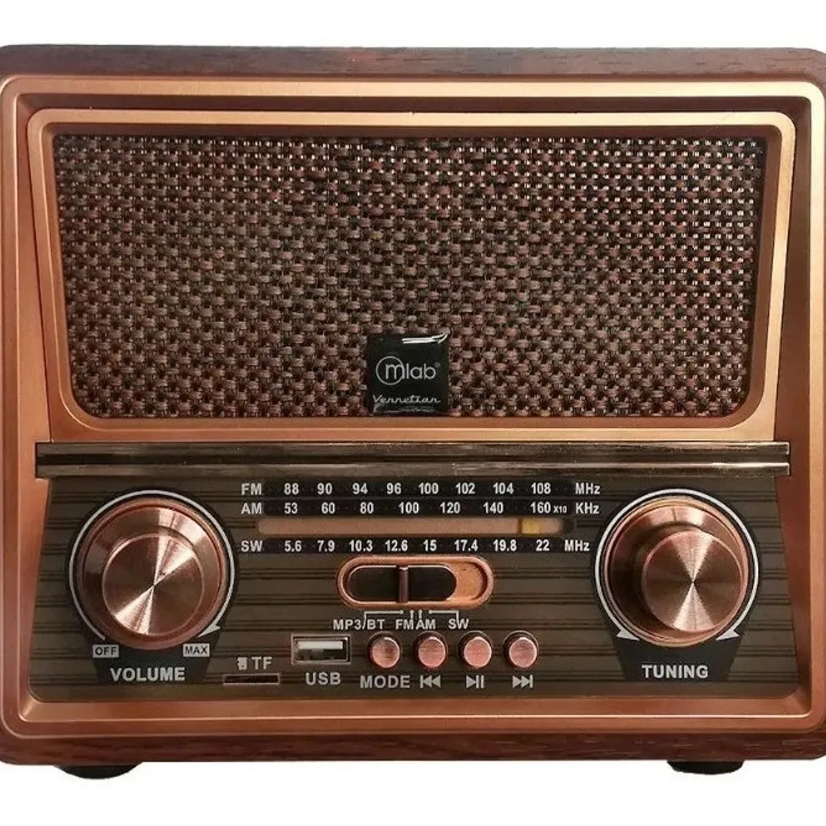 MLAB - Radio Portátil Bluetooth Retro Vennetian Mlab Usb Am Fm