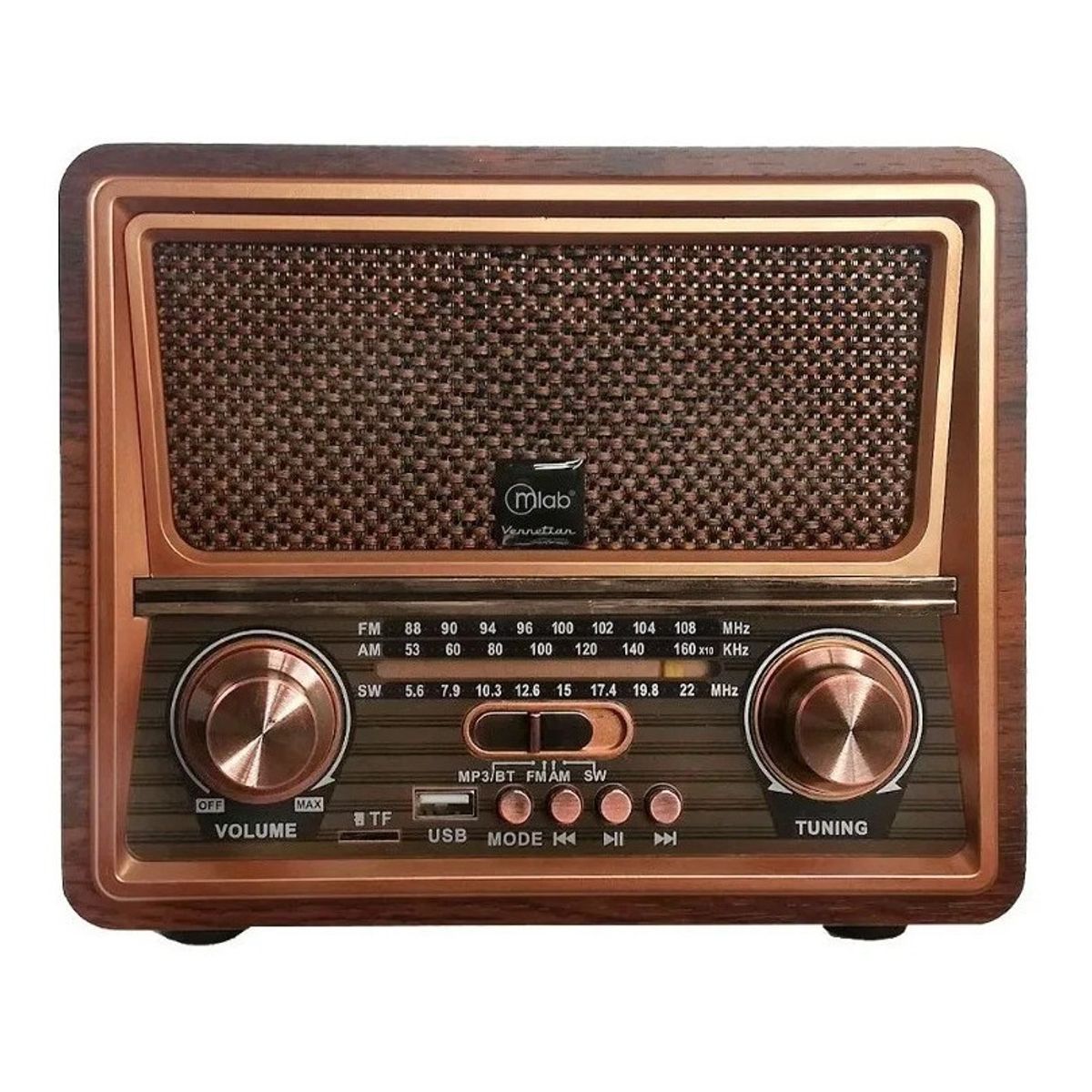 MLAB - Radio Portátil Bluetooth Retro Vennetian Mlab Usb Am Fm