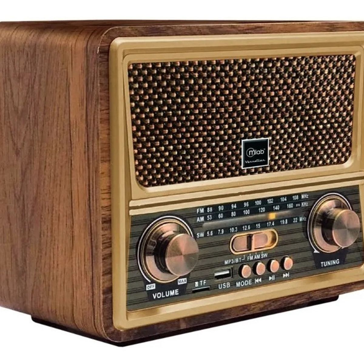 MLAB - Radio Portátil Bluetooth Retro Vennetian Mlab Usb Am Fm