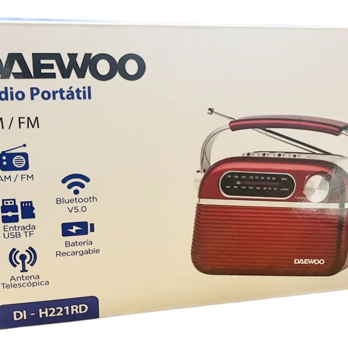 DAEWOO - Radio Portátil Bt 2banda Am/fm Usb Rojo Daewoo Di-rh221rd