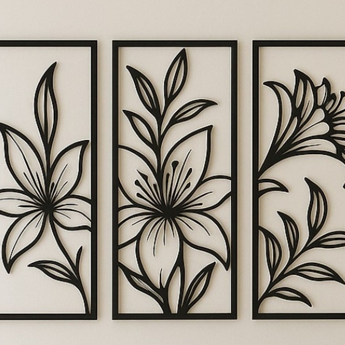 LOS REGALONES - Cuadro decorativo flores 50x30 pack de 3