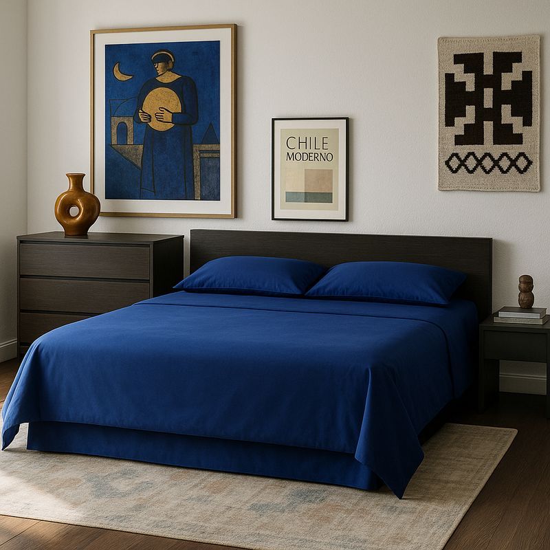 ARMONIA - Conjunto de sábanas Azul Súper King 144 hebras Liso