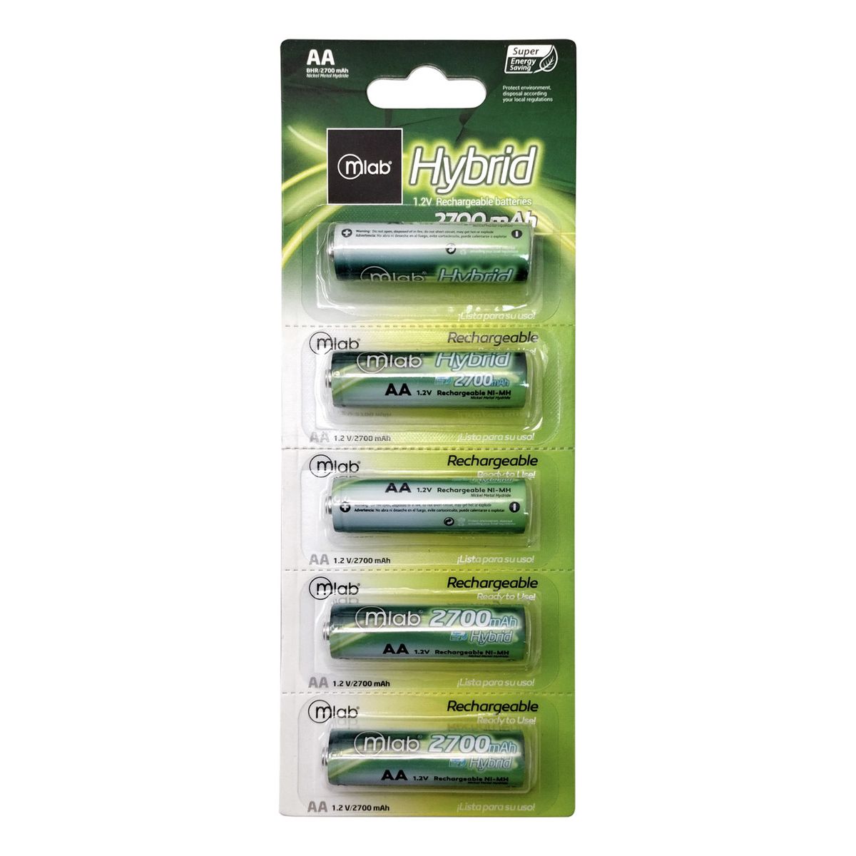 MLAB - Pilas Recargables Pack 5 Aa Hibrid Rec 2700mah Mlab 07911