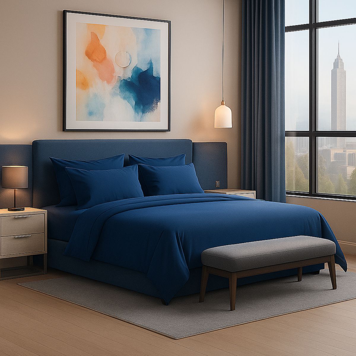 ARMONIA - Conjunto de Sábanas Signature 800 hilos Azul Celeste 2 Plazas