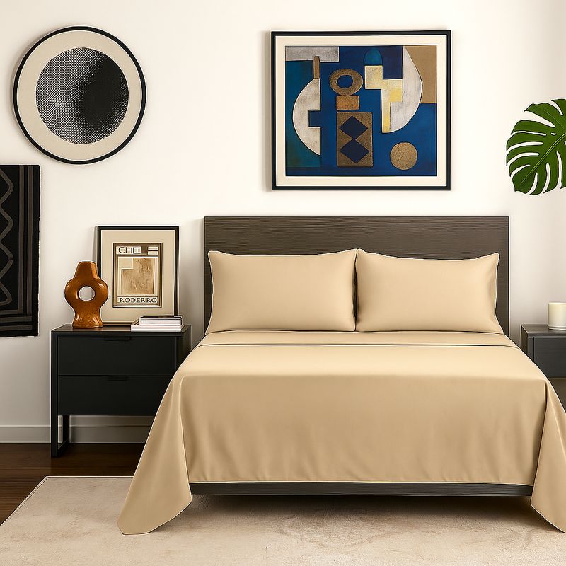 ARMONIA - Juego de sábanas Beige Super King 144H Liso