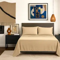 ARMONIA - Conjunto de sábanas Beige SuperKing 144 hebras Liso