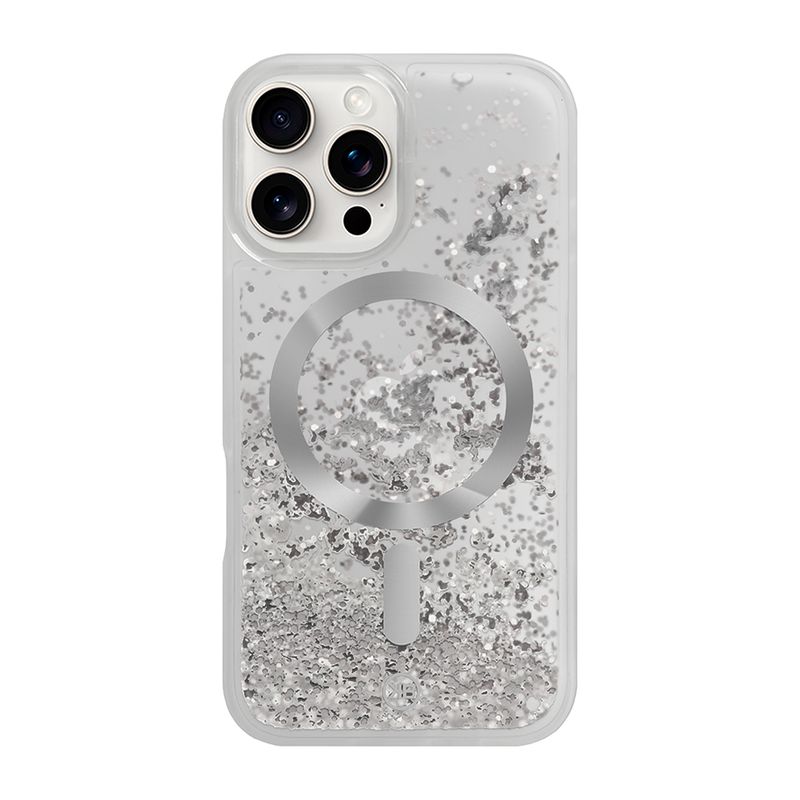 KBOD - Carcasa Con Agua Y Glitter Kbod Stardust Magnetic Brillo Para iPhone 12 y 12 Pro Plateado