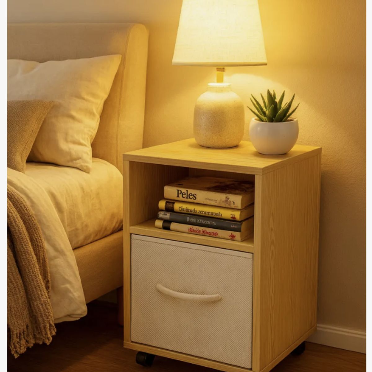 HOMER DESIGN - Velador Moderno Con Tira De Tela Con Rueda 36x36x58 Cm.