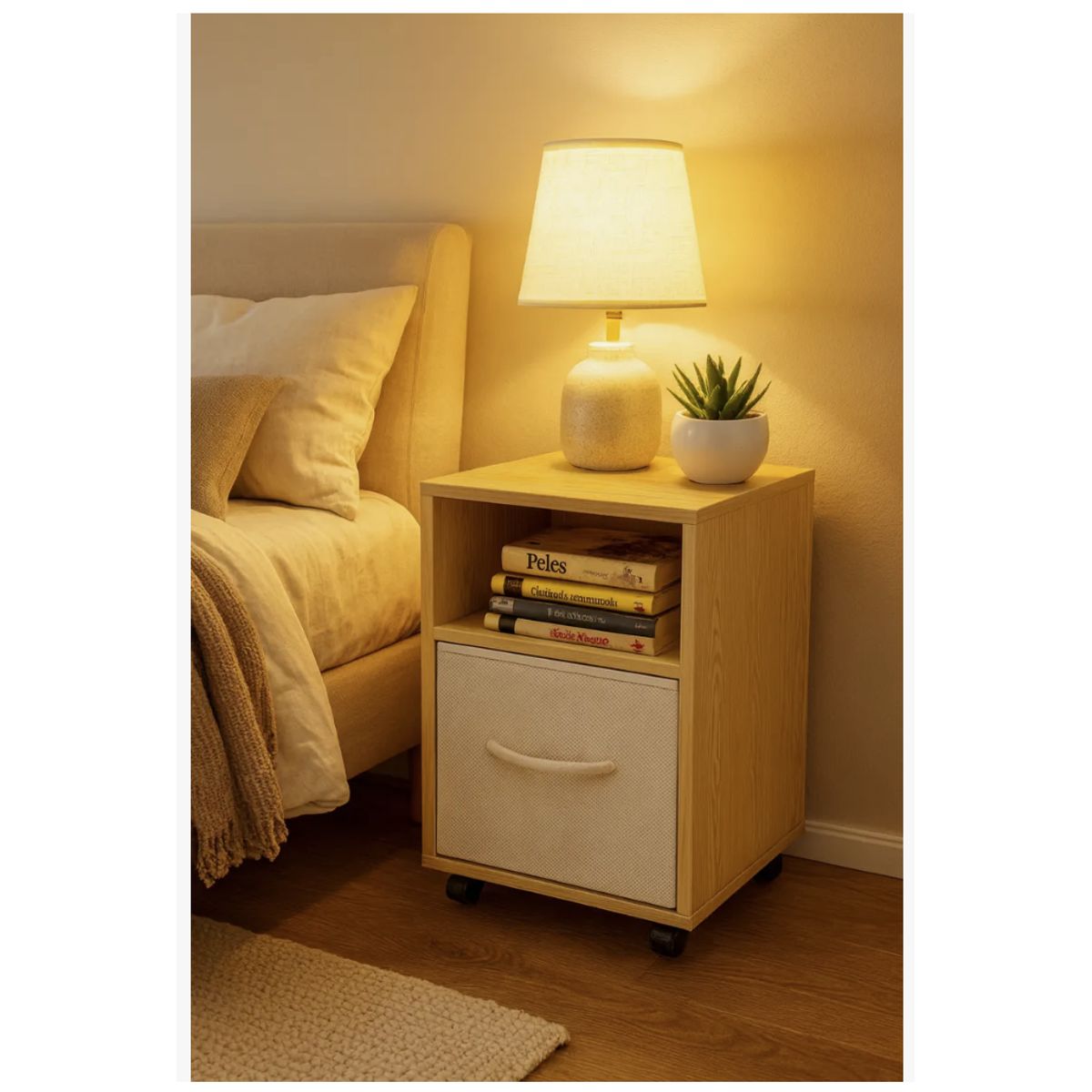 HOMER DESIGN - Velador Moderno Con Tira De Tela Con Rueda 36x36x58 Cm.