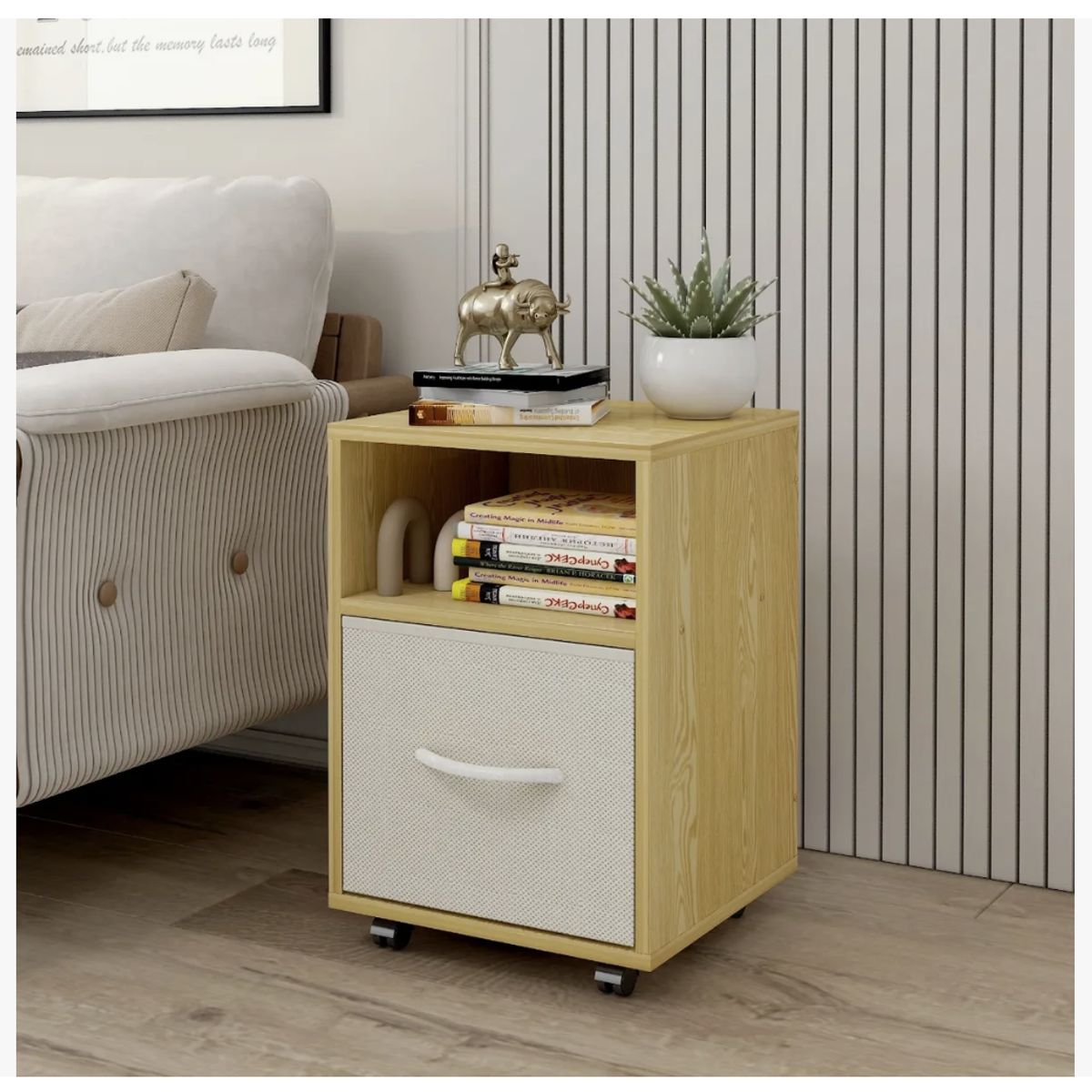 HOMER DESIGN - Velador Moderno Con Tira De Tela Con Rueda 36x36x58 Cm.