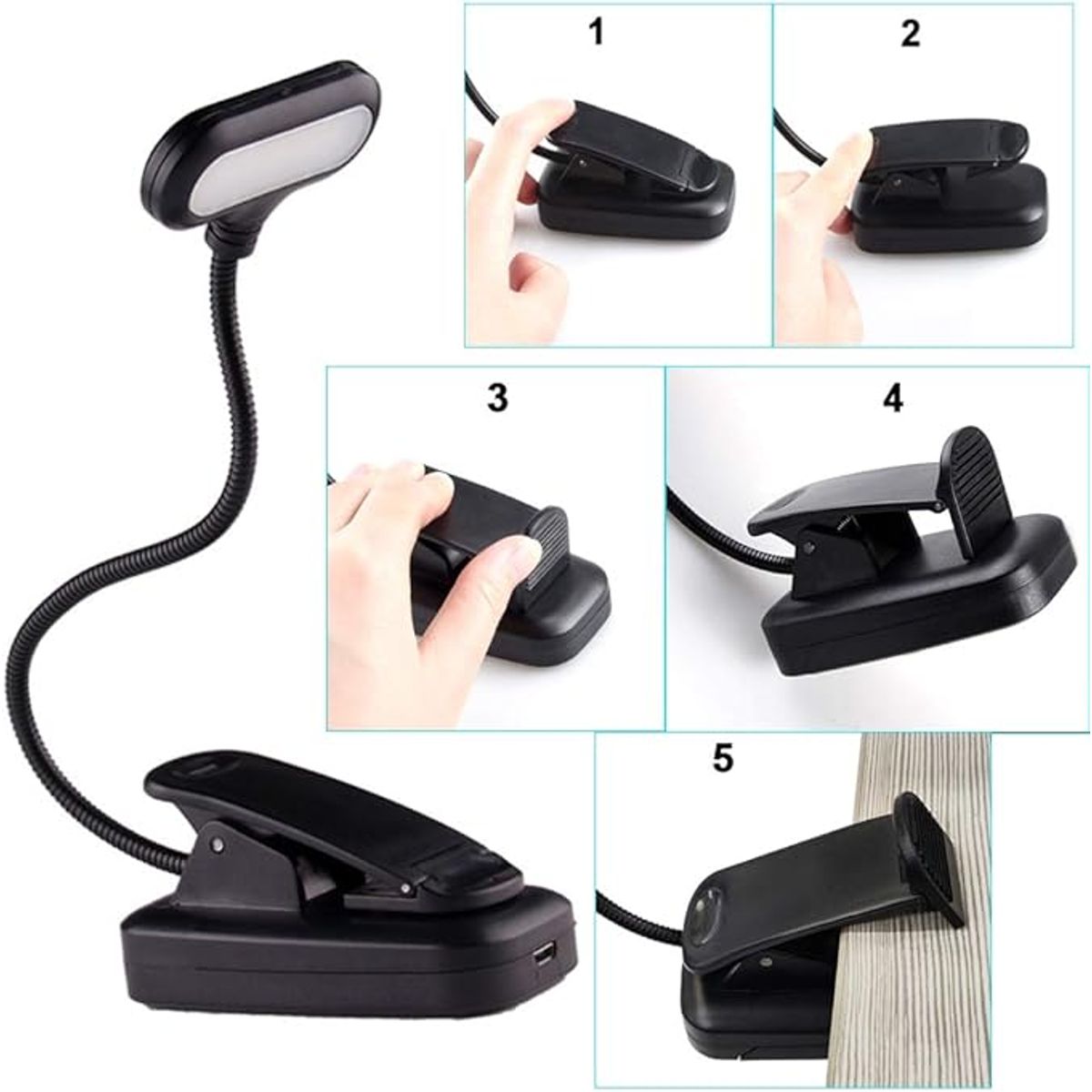 GENERICO - Luz Led Lectura Lampara Libros Clip A Pilas Flexible