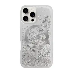 KBOD - Carcasa Con Agua Y Glitter Stardust Magnetic Brillo Para iPhone 15 Pro Max Plateado