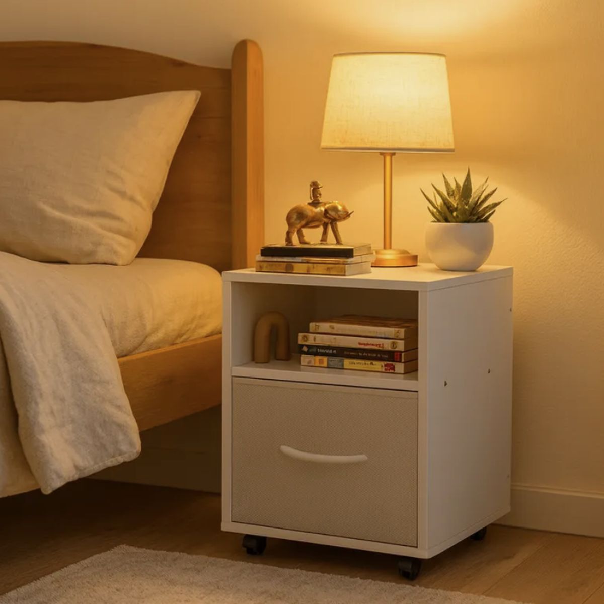 HOMER DESIGN - Velador Moderno Con Tira De Tela Con Rueda 36x36x58 Cm